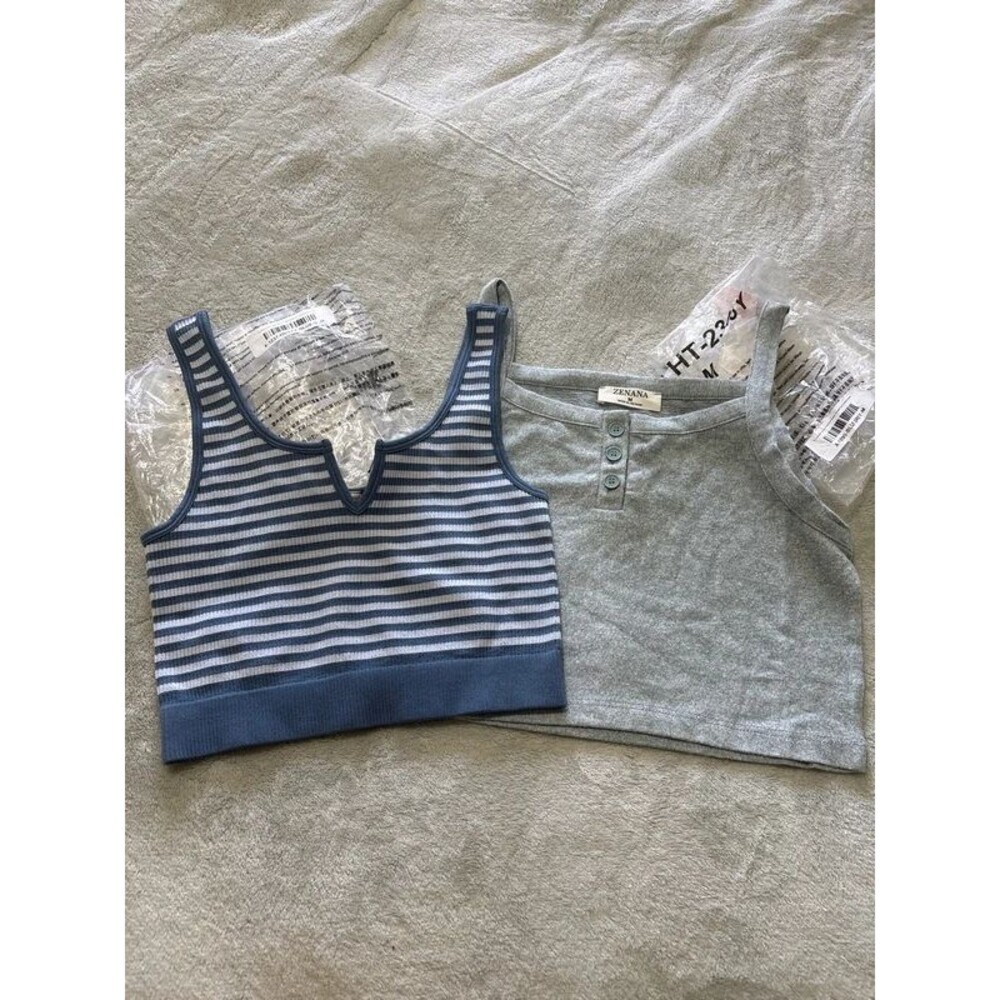 Crop top tank top henley striped bralette set of 2 gray blue teens girls